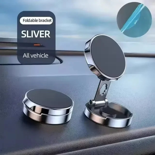 Magnetic foldable car phone holder bracket for dashboard in silver color