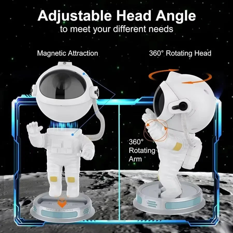 Adjustable astronaut gadget figure with rotating head and arms on lunar surface background
