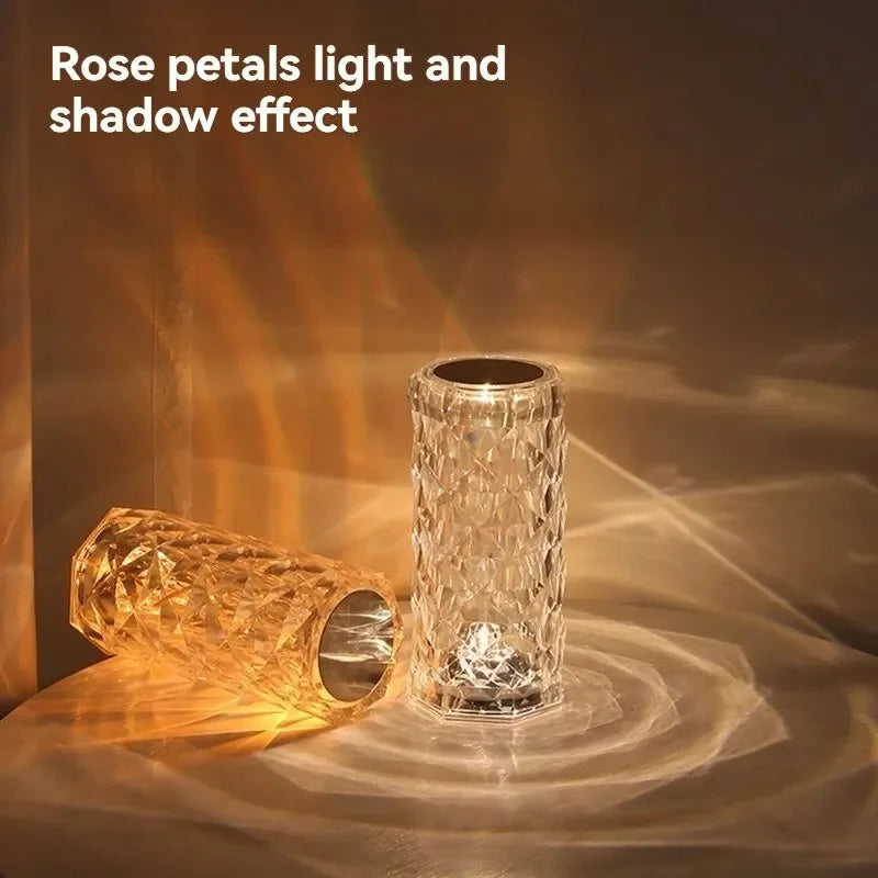 Crystal LED lamps creating rose petal light and shadow effect on wall and surface